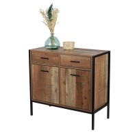 Commode style rustique – 2 portes et 2 tiroirs, coloris chêne foncé, dimensions 84x40x79 cm