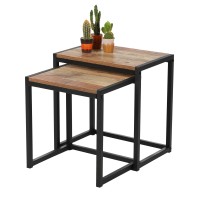 Ensemble de deux tables d'appoint carré style rustique 30x38xH40cm et 30x44xH45cm