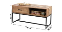 Table basse style rustique avec 1 tiroir et une niche - dimensions 100x40xH50cm