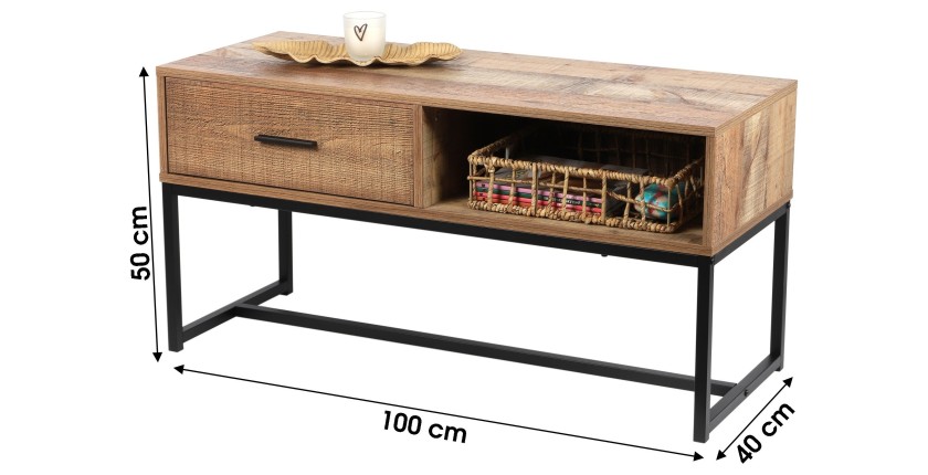 Table basse style rustique avec 1 tiroir et une niche - dimensions 100x40xH50cm