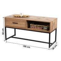 Table basse style rustique – 1 tiroir et une niche, coloris chêne clair, dimensions 100x40xH50 cm