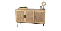 Buffet trois porte en jute, style campagne coloris chêne clair dimensions 120x39x75cm