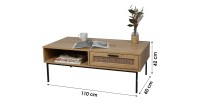 Table basse campagne avec une tiroir effet jute et une niche - 110x60xH42cm