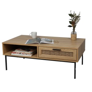 Table basse campagne avec une tiroir effet jute et une niche - 110x60xH42cm