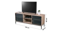 Meuble TV en bois avec grillage en métal noir avec deux niches - dimensions 150x40xH60cm