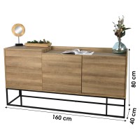 Buffet trois portes, style campagne coloris chêne clair - dimensions 160x40x80cm