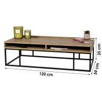 Table basse en bois avec deux niches - dimensions 120x59xH35cm