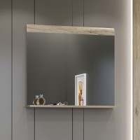 Grand miroir design collection OHIO coloris chêne clair avec étagère intégrée.