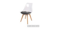 Chaise translucide avec assise en PU noir et pieds en bois. Idéal pour un salon top tendance!
