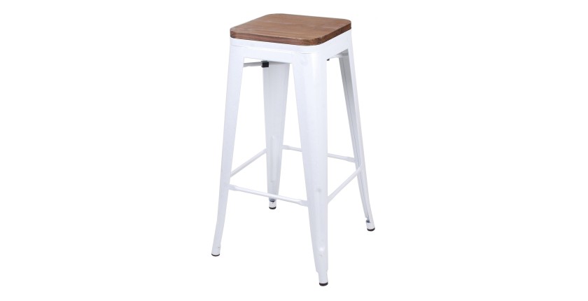 Tabouret de bar style vintage en métal, coloris blanc mat - dimensions 43x43xH77cm