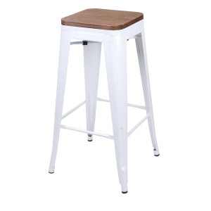 Tabouret de bar style vintage en métal, coloris blanc mat - dimensions 43x43xH77cm