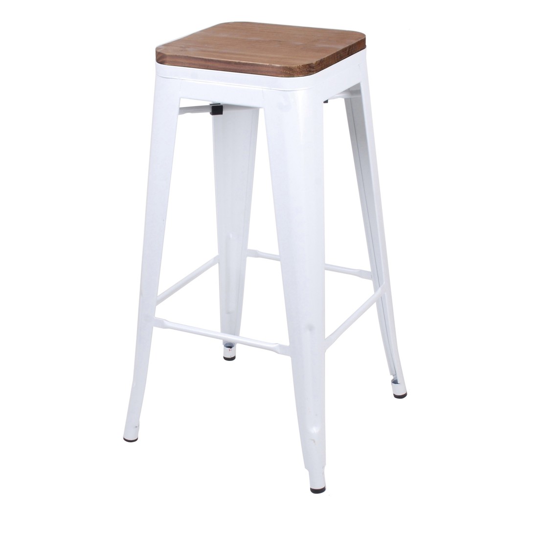 Tabouret de bar style vintage en métal, coloris blanc mat - dimensions 43x43xH77cm