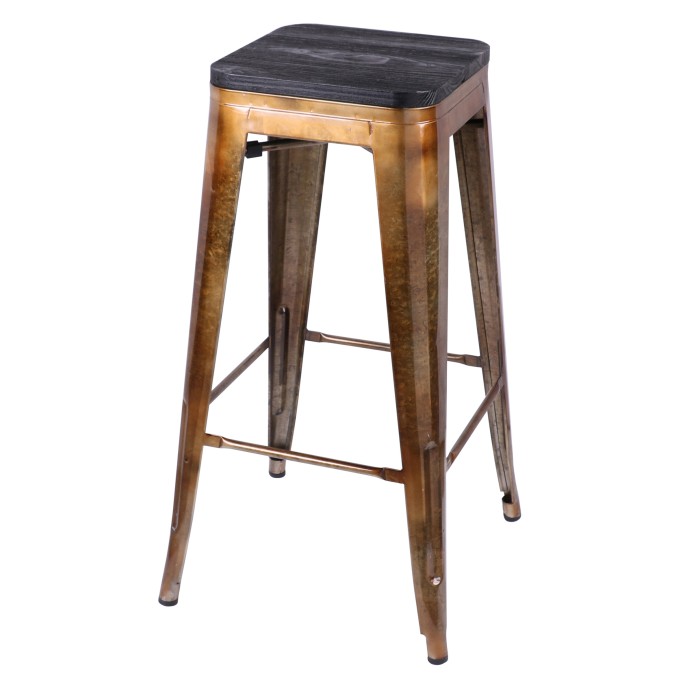 Tabouret de bar style vintage en métal, coloris doré - dimensions 43x43xH77cm