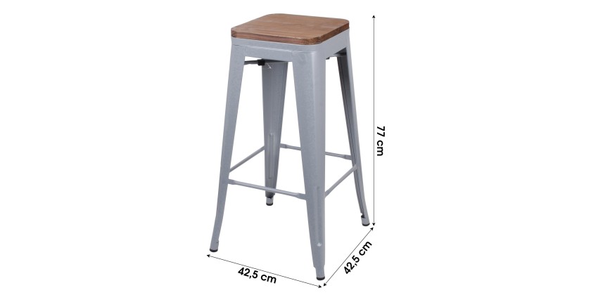 Tabouret de bar style vintage en métal, coloris gris - dimensions 43x43xH77cm