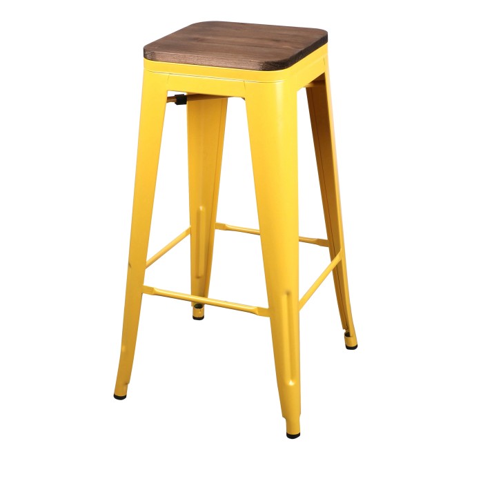 Tabouret de bar style vintage en métal, coloris jaune - dimensions 43x43xH77cm