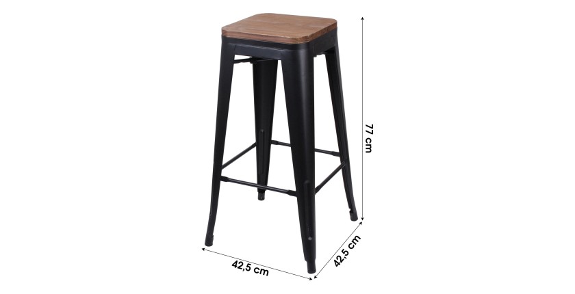 Tabouret de bar style vintage en métal, coloris noir - dimensions 43x43xH77cm