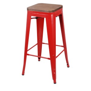 Tabouret de bar style vintage en métal, coloris rouge - dimensions 43x43xH77cm