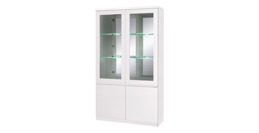 Vitrine vaisselier FABIO - Blanc Brillant avec LED - Style Design - 110 x 190 x 40 cm