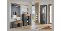 Armoire à chaussures design avec miroir collection OHIO, coloris gris anthracite et chêne