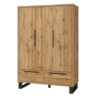 Armoire en bois style Scandinave 150cm avec 3 portes et 2 tiroirs couleur chêne brut. Collection MILOS