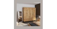 Armoire en bois style Scandinave 190cm avec 4 portes et 2 tiroirs couleur chêne brut. Collection MILOS