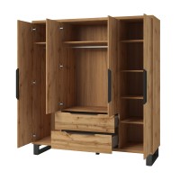 Armoire en bois style Scandinave 190cm avec 4 portes et 2 tiroirs couleur chêne brut. Collection MILOS