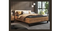 Lit adulte 160x200 style industriel - Collection MILOS. Coloris chêne brut et noir.