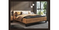 Lit adulte 180x200 style industriel - Collection MILOS. Coloris chêne brut et noir. Sommier inclus