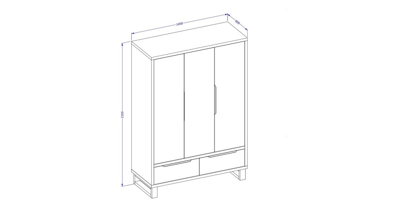 Chambre compléte style industriel collection MILOS : armoire 3 portes, lit 140x200, commode, chevets, chêne brut et noir