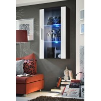 Vitrine LED Murale Design "Neo II" 110cm blanc et Wengé avec système LED.