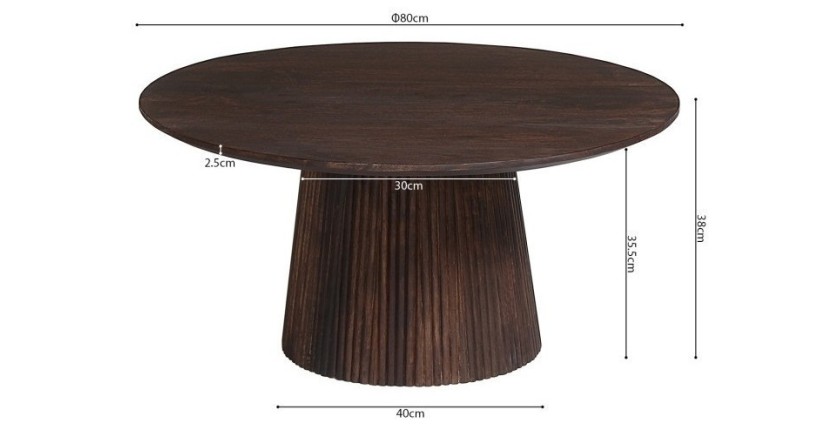 Table ronde collection MITCHEL en bois exotique de manguier brun diamètre 80 cm