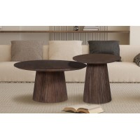 Table ronde collection MITCHEL en bois exotique de manguier brun diamètre 80 cm