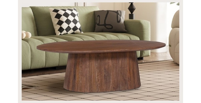 Table basse ovale collection MITCHEL en bois exotique de manguier brun clair 120x70cm