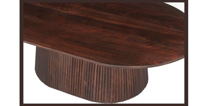 Table basse ovale collection MITCHEL en bois exotique de manguier brun foncé 120x70cm