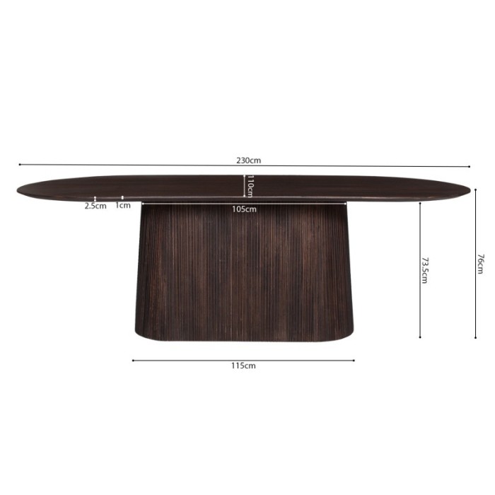 Table ovale collection MITCHEL en bois exotique de manguier brun foncé 230x110cm