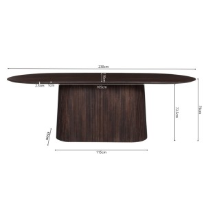 Table ovale collection MITCHEL en bois exotique de manguier brun foncé 230x110cm