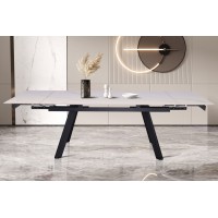 Table à manger collection LAROS en métal avec plateau blanc en pierre extensible jusqu'à 240cm