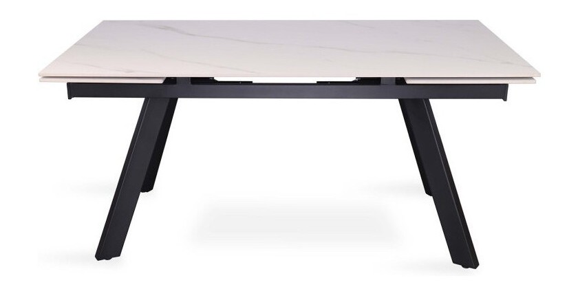 Table à manger collection LAROS en métal avec plateau blanc en pierre extensible jusqu'à 240cm