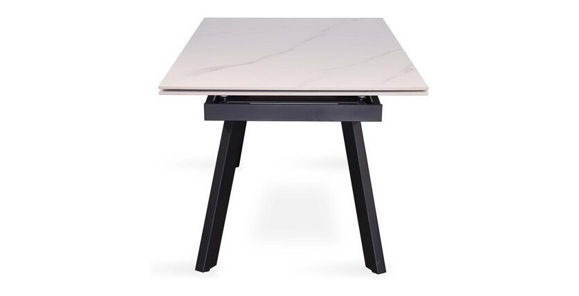 Table à manger collection LAROS en métal avec plateau blanc en pierre extensible jusqu'à 240cm