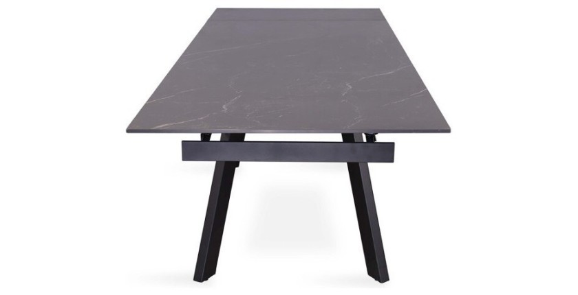 Table à manger collection LAROS en métal avec plateau noir en pierre extensible jusqu'à 240cm