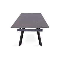 Table à manger collection LAROS en métal avec plateau noir en pierre extensible jusqu'à 240cm