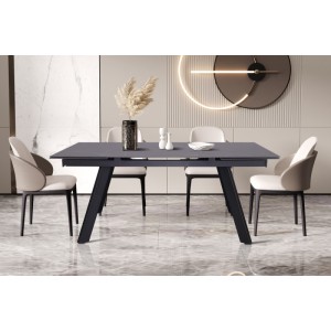 Table à manger collection LAROS en métal avec plateau noir en pierre extensible jusqu'à 240cm