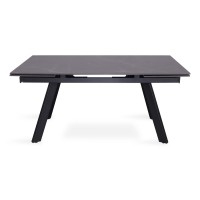 Table à manger collection LAROS en métal avec plateau noir en pierre extensible jusqu'à 240cm