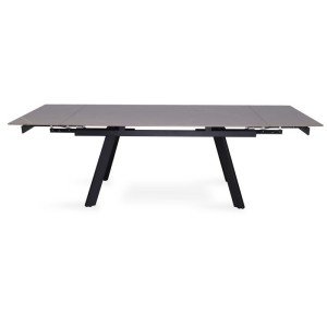 Table à manger collection LAROS en métal avec plateau noir en pierre extensible jusqu'à 240cm