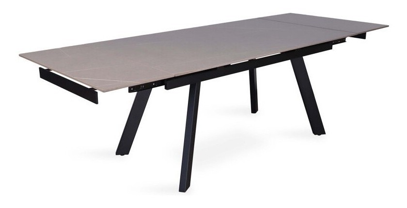 Table à manger collection LAROS en métal avec plateau noir en pierre extensible jusqu'à 240cm