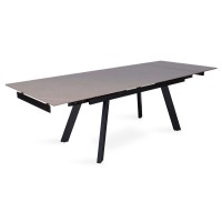 Table à manger collection LAROS en métal avec plateau noir en pierre extensible jusqu'à 240cm