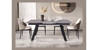 Table à manger collection LAROS en métal avec plateau noir en pierre extensible jusqu'à 240cm