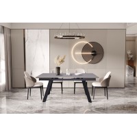 Table à manger collection LAROS en métal avec plateau noir en pierre extensible jusqu'à 240cm