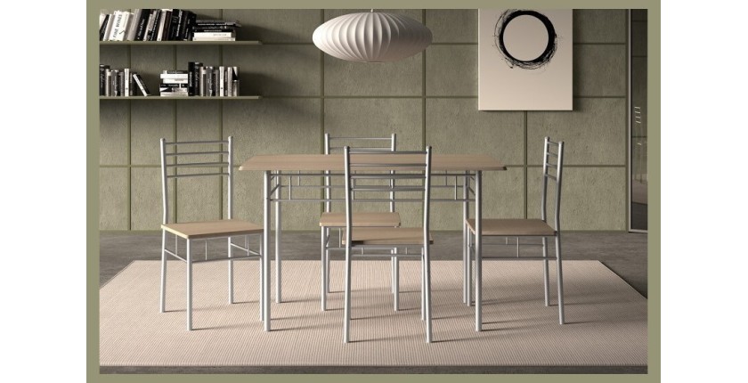 Table à manger avec ses 4 chaises idéal petit espace - Papier décor chêne sonoma