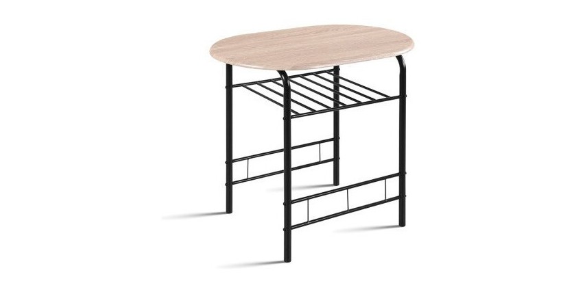 Table à manger ovale avec grille de rangement et ses 2 chaises idéal petit espace - Papier décor chêne sonoma